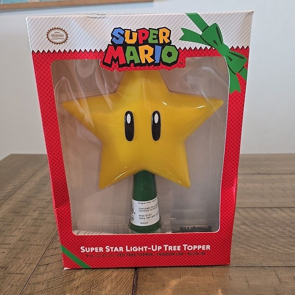 Nintendo Super Mario 9" Super Star Light Up LED Plug In Christmas Tree Topper
